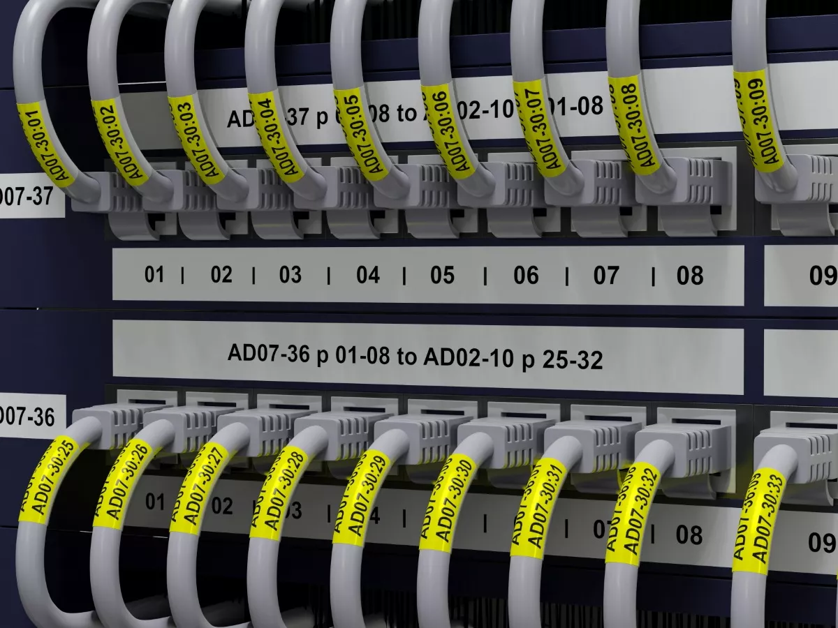 123Patch panel identified with black on white strong adhesive labels